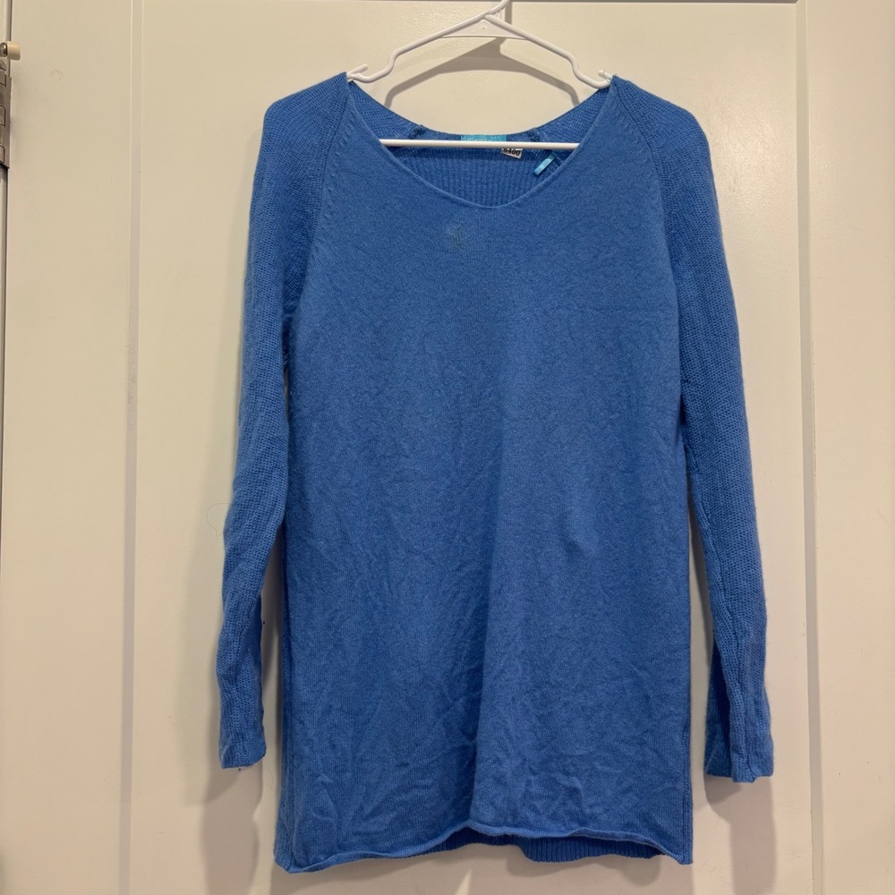 J.McLaughlin Womens Blue 100% Cashmere V-Neck Raglan Long Sleeve Sweater Large